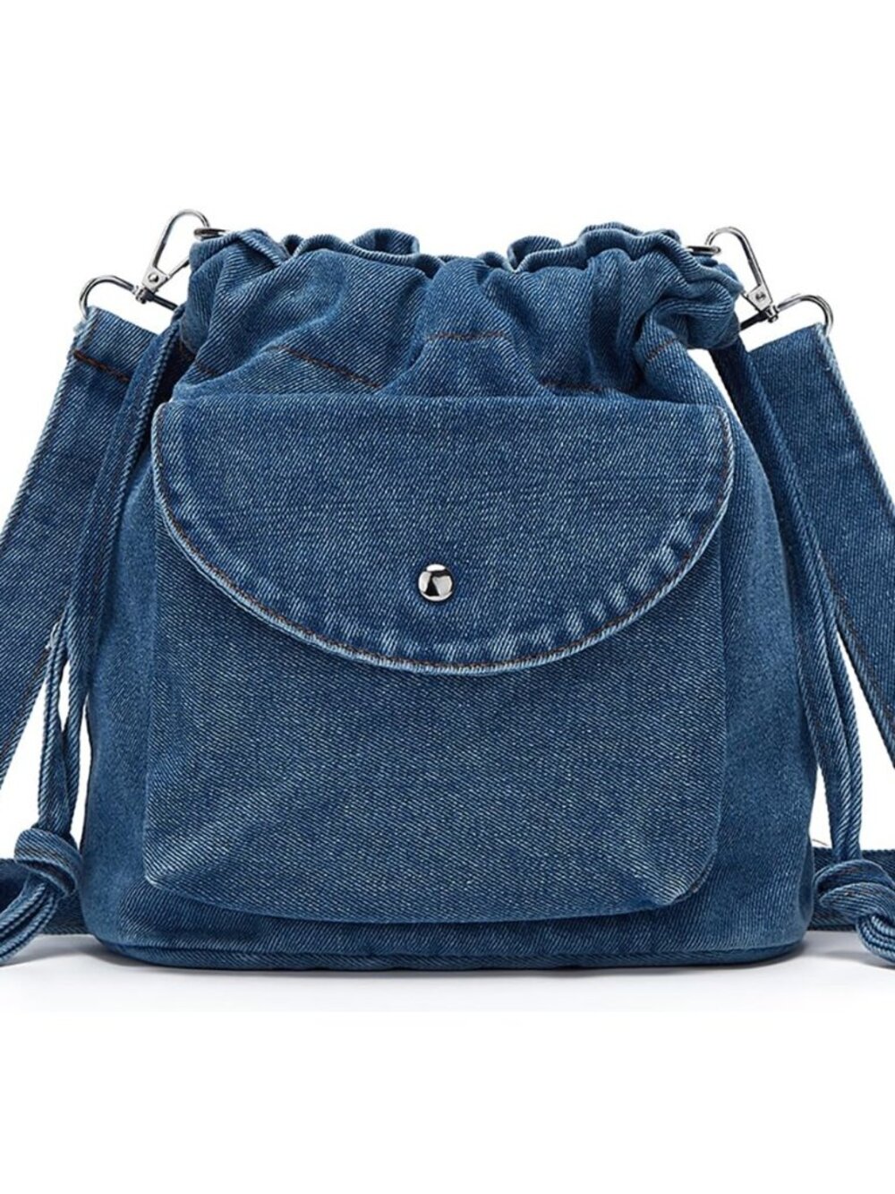 Womens Small Denim Shoulder Crossbody Bag Jean Bucket Tote Bag Drawstring